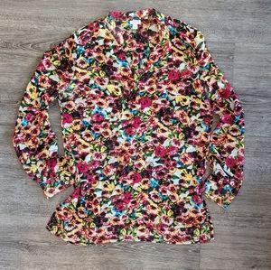 Dynamite Semi-Sheer Floral Blouse